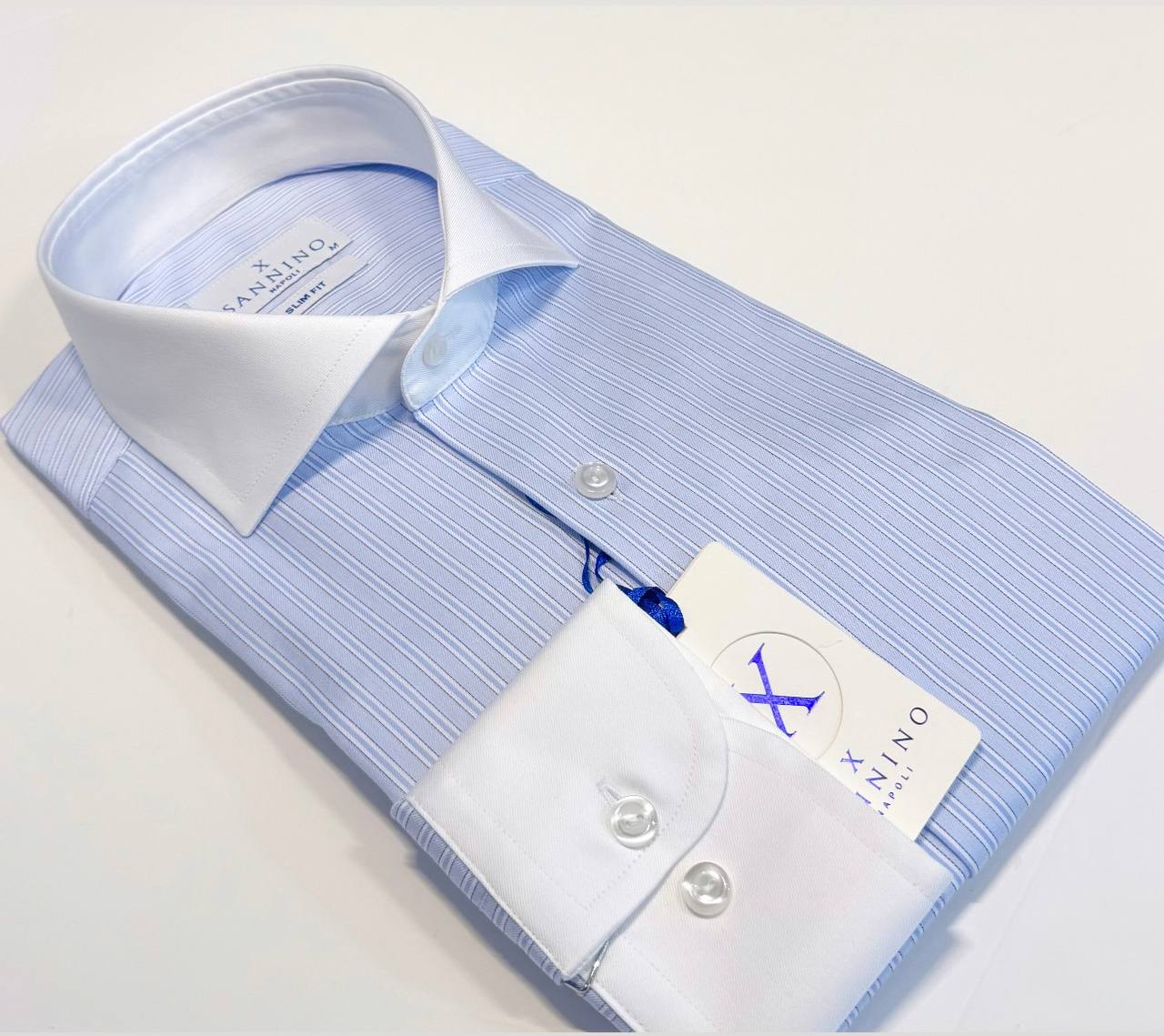 Pinstripe Contrast Collar Shirt