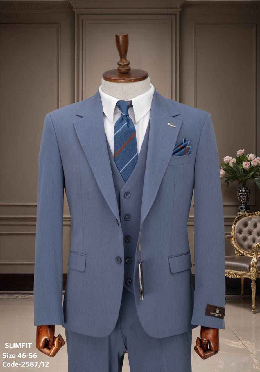 Blue Slim-Fit Three-Piece Suit
