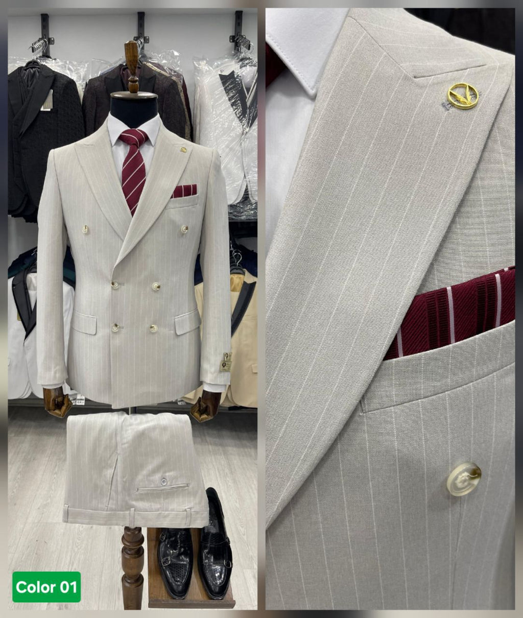 Ivory Pinstripe Double-Breasted Suit