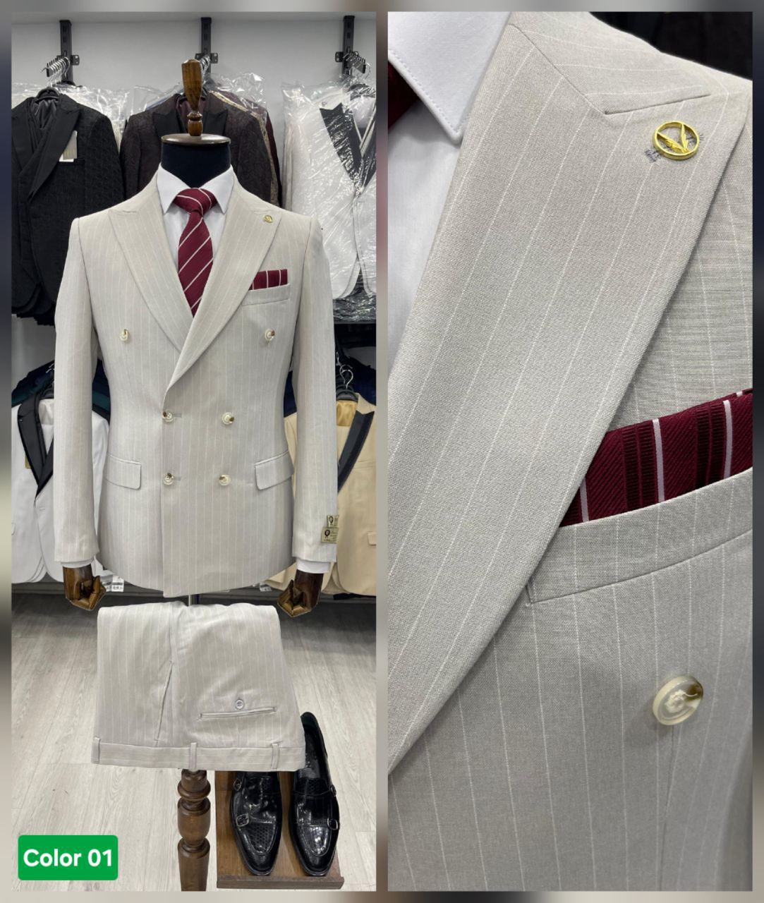 Ivory Pinstripe Double-Breasted Suit